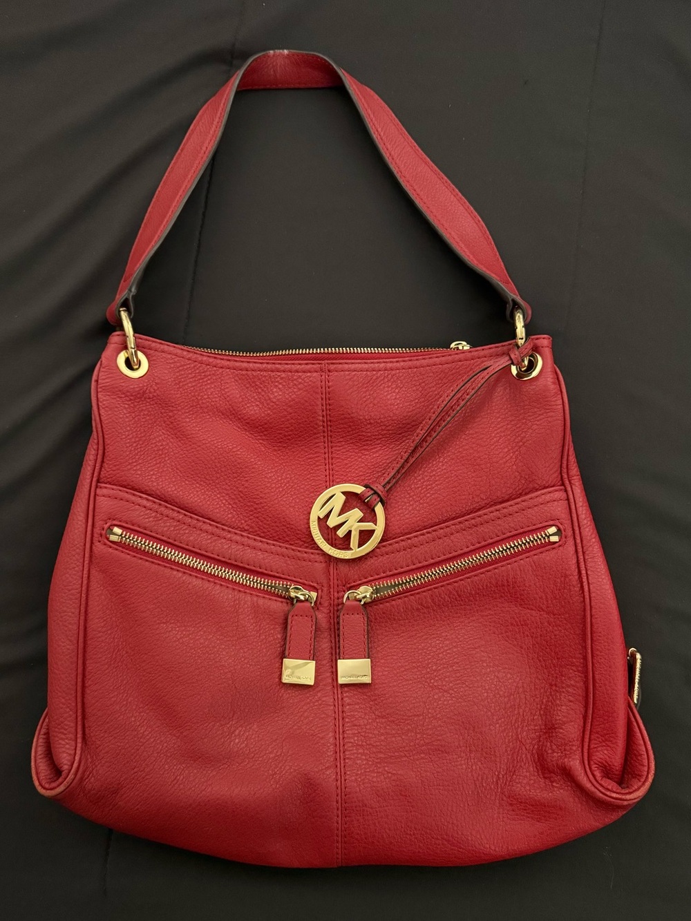 Michael Kors Red Leather Shoulder Hobo with Gold Hardware
